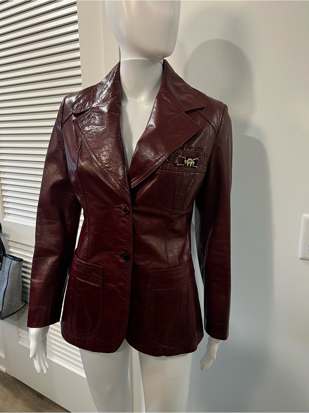 Etienne Aigner Burgundy Leather Blazer
